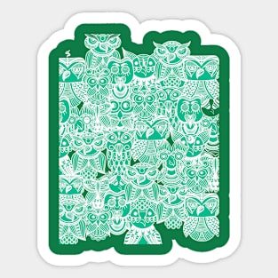 Cute Whimsical Green Owls Design Sticker